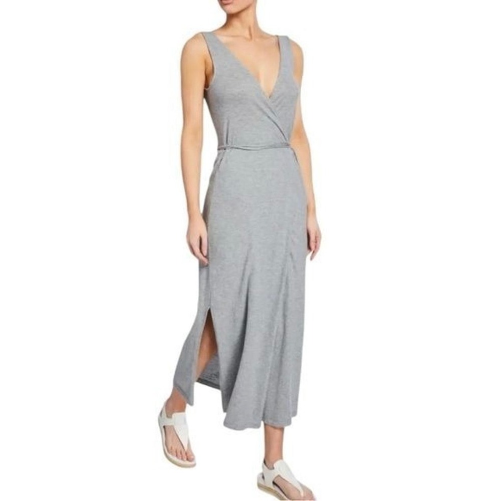 Vince Sleeveless Jersey Wrap Midi Dress Women XS Gray Minimalist Quiet Luxury